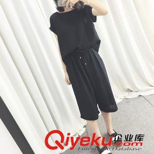 休闲套装系列 Y3946#夏季新款女装 棉麻休闲短袖上衣+宽松舒适阔腿裤 套装