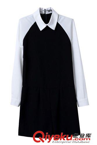 未分类 2013秋新款欧美风专柜同款黑白撞色女修身显瘦气质翻领衬衫连体裤