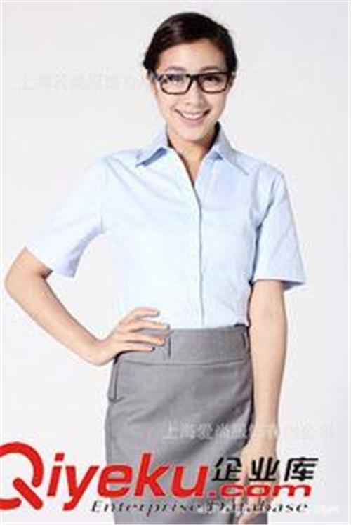 保洁服系列 2012女装新版夏装 白领女式修身兰衬衫 职业短袖V字领衬衣
