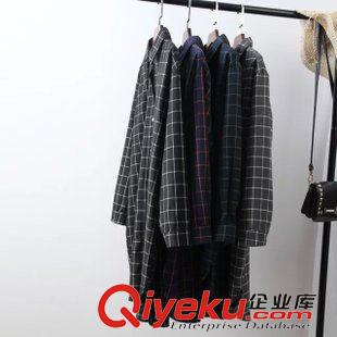 7月上旬上新 2015秋季爆款韩版格子长版衬衫衬衫裙4色4码 厂家直销 一件代发