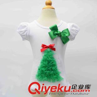 圣诞节/万圣节专区 整手童装批发2015女童绿色圣诞树纯棉T恤衫蝴蝶结泡泡袖圆领上衣
