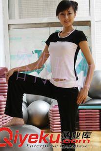 莱卡棉套装 厂家直销 拼色短袖蝴蝶结瑜伽套装 健身运动 跳操服021款原始图片3