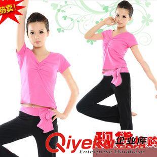 莱卡棉套装 厂家直销 拼色短袖蝴蝶结瑜伽套装 健身运动 跳操服021款
