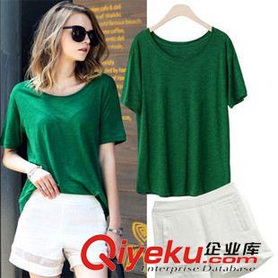 时尚夏装休闲套装 欧美夏季女装新款墨绿短袖T恤+修身短裤套装