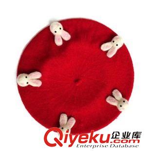 贝雷帽 勇发服饰 可爱小兔子 大红色 羊毛贝雷帽 新款定做 2015新款帽子