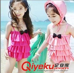 儿童泳衣 2014韩国儿童泳衣女韩版连体裙式女童泳装多层可爱宝宝泳衣