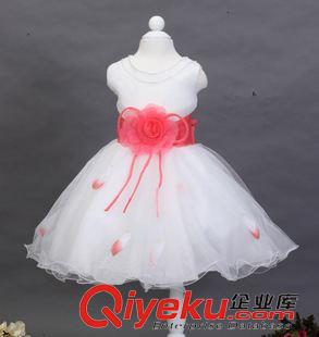 童礼服 公主裙 （大组） 一手6件起批新款花瓣玫瑰花腰带女童拍照礼服连衣裙 -西瓜红