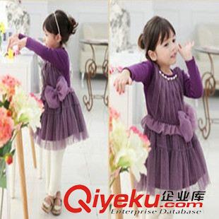 连衣裙 2015夏季童装 韩版女童网纱紫色长袖连衣裙 时尚公主裙 一件代发