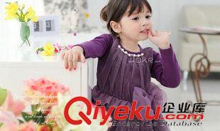 连衣裙 2015夏季童装 韩版女童网纱紫色长袖连衣裙 时尚公主裙 一件代发