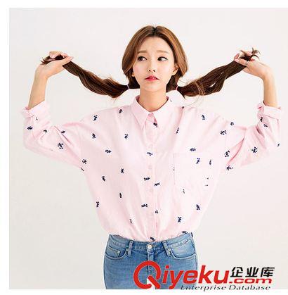 衬衫 2015新款韩版直筒卡通米奇图案宽松蝙蝠袖衬衣长袖粉色衬