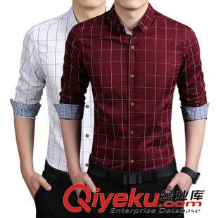 未分类 纯棉男士衬衫 韩版修身时尚格子印花7选色商务休闲衬衣