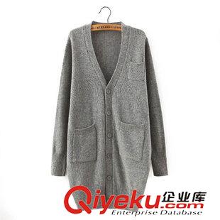5-10号 厂家直销2015秋季新品女装韩版袖子贴布中长款针织开衫毛衣女批发
