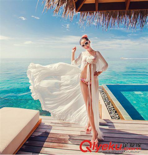 沙滩裙/长裙 2015夏装海边度假性感雪纺开衫白色大长袍防晒罩衫长裙