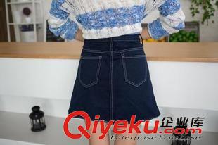 半身裙 XB 2015韩版秋冬新款单侧口袋排扣牛仔A字裙