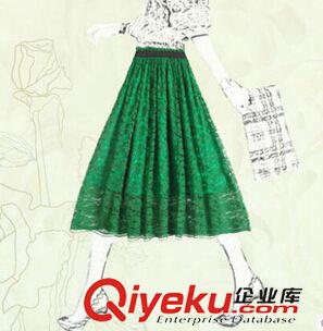 短裙 实拍蕾丝半身长裙 新款2015韩版镂空高腰网纱绿色中长款半身裙女