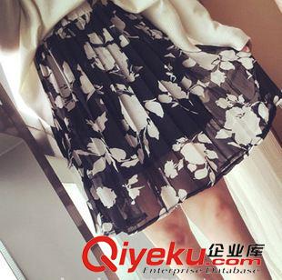 短裙 2015韩版夏装新款女装雪纺印花百褶裙半身裙
