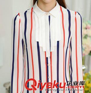 夏季新品7月03 6693红白条纹 韩国春装新款 修身经典条纹衬衫 女式 雪纺衬衫