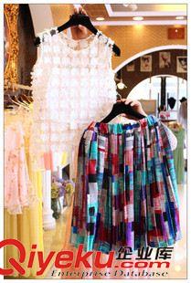 夏季新品7月01 2015夏装新韩版款刺绣花朵网纱背心吊带格子+半身裙三件套套装