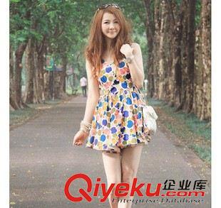 连衣裙 2015新款夏日韩国彩色波点背心短款雪纺连衣裙甜美实拍现货直售