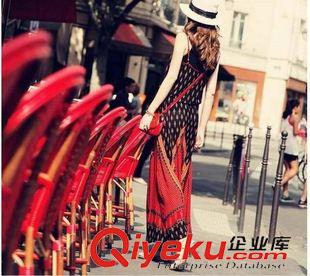 夏季新品7月12 2015法国巴黎红色民族风吊带长裙 印花连衣裙 沙滩长裙 女