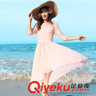 夏季新品7月12 2015新款韩版修身长裙纱网拼接圆领 中长款不规则波西米亚连衣裙
