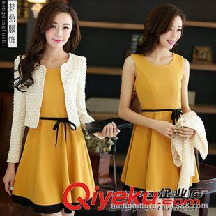 8月第二期新款 2015秋季新款韩版大码连衣裙 时尚修身背心裙两件套品牌女装裙子