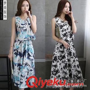 7月第二期新款 2015夏季新款棉麻文艺连衣裙两件套 欧洲站韩版大码品牌女装裙子