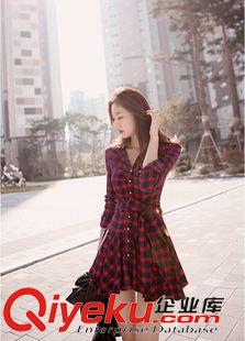 连衣裙 2015秋季韩版新款气质格子修身收腰显瘦打底连衣裙 大码品牌女装