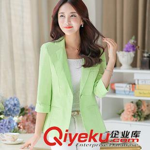 9月1号新款 实拍 2015新款休闲七分袖小西装外套女西服糖果绿色西装外套