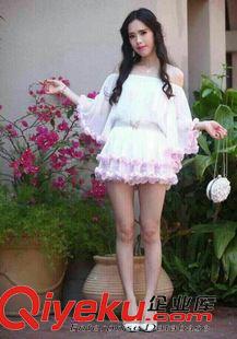 连衣裙 2015女夏装新款韩版立体小花一字领连衣裙
