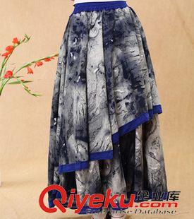 2015 半身裙 2014秋冬新款女装民族风 不规则 多层次 中国画 半身裙