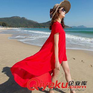 沙滩波西米亚群 夏装新款波西米亚雪纺连衣裙度假沙滩裙不规则长裙燕尾礼服