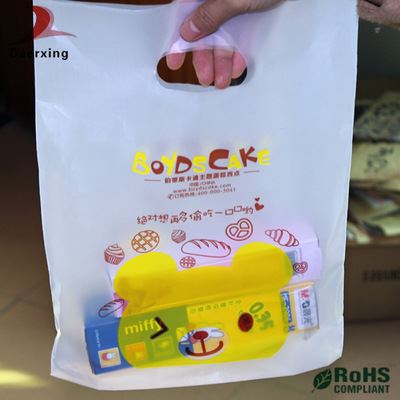 手挽袋(冲孔袋) 东莞凤岗胶袋厂家 塑料西点面包袋批发 可定制印刷图案和尺寸