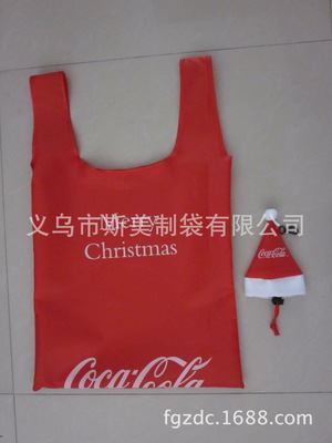 热销现货产品 可乐圣诞帽广告折叠购物袋 圣诞促销节日礼品袋 义乌环保袋厂直销