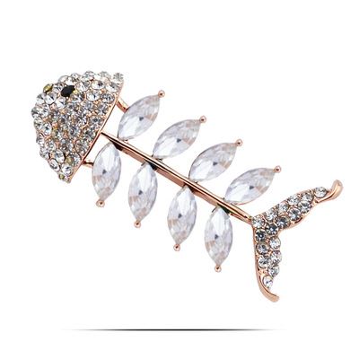 饰品区 2015瑞丽 时尚 可爱杂志款镶钻小鱼水晶鱼骨头胸针  N321