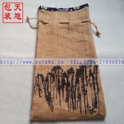 麻布袋 厂家生产纯亚麻 棉麻布袋 地方特产束口小麻布袋 拉绳印花布袋子