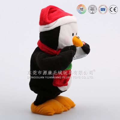 YK4节日礼品系列 ICTI大规模毛绒玩具工厂OEM订制圣诞企鹅 音乐企鹅 毛绒企鹅吊饰